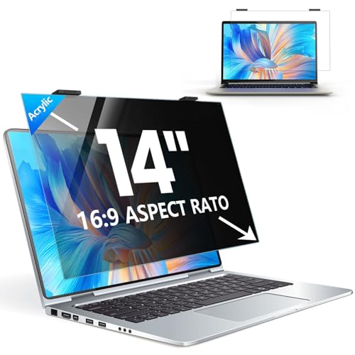 Laptop Privacy Screen 14 inch, 9H Hanging Privacy Screen for Laptop for 16:9, Acrylic HD Eye Protection Anti Glare Blue Light Laptop Screen Privacy Filter - size: 14 inch