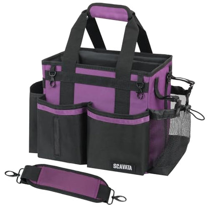 SCAVATA Compact Wearable Cleaning Caddy with Handle & Shoulder Straps | Small Cleaning Supplies Organizer, Under Sink & Car Cleaning Tools Storage Bag for Housekeepers Cleaners, RoyalPurple - color: RoyalPurple