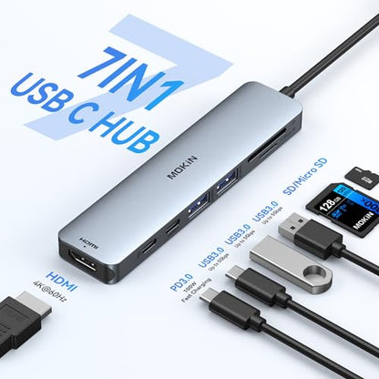 MOKiN USB C Hub HDMI Adapter Dongle for MacBook/Dell/HP/Lenovo Laptop | 4K@60HZ HDMI, 3*5Gbps USB A 3.0, 100W USB C Charging Port, SD/microSD Card Reader