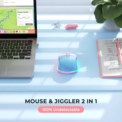 PEIOUS Wireless Mouse Jiggler - Keep Computers Awake, Blue to Pink | Rechargeable LED Mouse, Silent Clicks, Adjustable DPI and Random Movement Keep Computers Awake for Laptop/PC/Mac - color: Blue to Pink