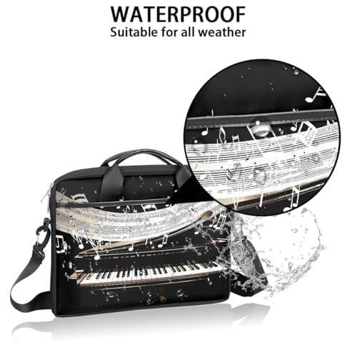 Laptop Shoulder Bag for Women Men, Waterproof Computer Case Messenger Bag Briefcase for Business Office Travel - color: Music Note With Piano Keys