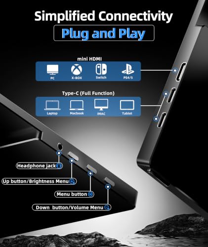 Ingnok 18.5Inch Portable Monitor, 100% sRGB USB C Second Screen FHD | USB-C Mini HDMI Large second screen for Laptop,mini PC,PS5/Switch, smart cover stand,built-in speakers,VESA-ready - size: 18.5 inches