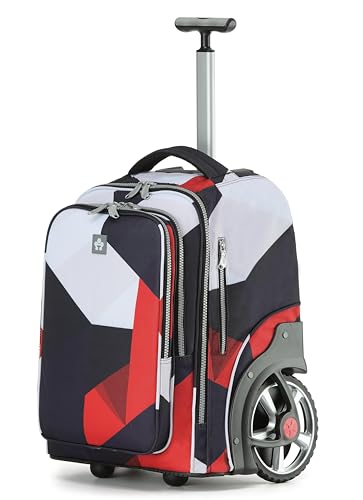 NEW TILAMI 20 Inch Rolling Backpack for School Stair-Climbing Big Wheel | Teen Boys Girls Carry-on Suitcase Large Organizer Compartment 15.6 Laptop Sleeve Adjustable Handle Roller Travel Bag College - color: Black - Red Combo