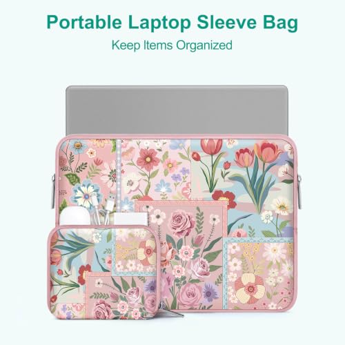MOSISO Laptop Case 16 inch, 15-15.6 inch Laptop Sleeve Compatible with MacBook Pro 16 M5 M4 M3 M2 M1, HP Acer Dell Lenovo ASUS, Spliced Flowers Neoprene Computer Sleeve Bag with Small Case, Pink - color: Pink, size: 16 inch
