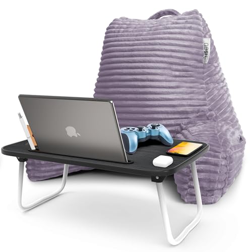 Nestl Dusty Purple Reading Pillow with Bed Desk for Laptop and Writing, Luxe Cut Plush Back Pillow for Sitting Up, Back and Arms Adjustable Support for Adult & Teens, Foldable Lap Desk for Bed 22x14” - color: 06- Dusty Purple, size: Standard 18"