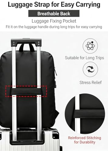 LINGYUE Business Travel Backpack With USB Charging Port, Durable Nylon Laptop Fits 15.6 Inch Notebook, Waterproof Resistant Anti-Theft Bag For Work School, Black(Gray)