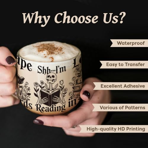 Book and Skull UV DTF Cup Wraps, 10 Sheets Transfer Sticker | Waterproof UV DTF Stickers, Custom Vinyl Decals for 16oz Coffee Cups Tumblers Bottles Mugs, DIY Gifts & Crafts - style: Book and Skull