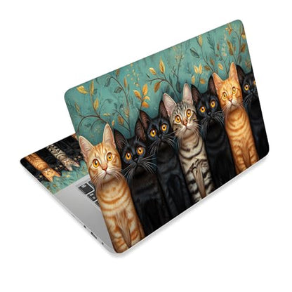 Universal Laptop Skin Sticker Decal,15.6 Inch Laptop Vinyl Cover for 13" 14" 15.6" Laptop,Scratch-Resistant Waterproof Protector Wrap,Reusable with Wrist Pads,Botanical Cat Lineup - color: Botanical Cat Lineup