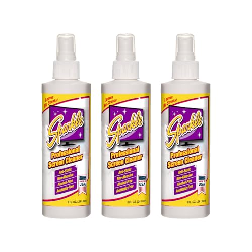 Sparkle Screen & Monitor Cleaner Spray, Ammonia & Alcohol-Free, Anti-Static, Streak-Free Formula for TVs, Laptops & Displays, 8 fl oz (Pack of 3) - size: 8 Fl Oz (Pack of 3)