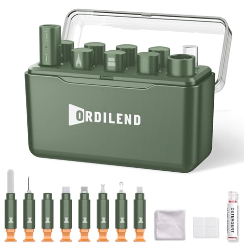 iPhone Cleaning Kit for Charging Port Cleaner AirPod Phone, Army Green | Multi-Tool, iPhone Cleaner, Repair Lightning Cable USB C Speaker Charger iPad Connector, Compact Portable, with Storage Case - color: Army Green