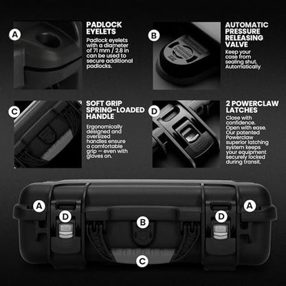 NANUK 910 Hard Case with Customizable Cubed Foam, IP67 Waterproof, Dustproof and Impact Resistant, 14.3” x 11.1” x 4.7”, Rugged Construction for Ultimate Protection, Made in Canada – Black - color: Black, style: Cubed Foam