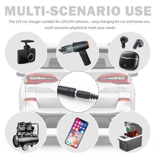 12V Car Charger Kit with DC 5V Power Cable,12V Cigarette Lighter Plug DC 5.5 * 2.1mm Includes USB Cable,11 Connectors,Universal Car Charger Adapter for GPS,DVD Player,Camera