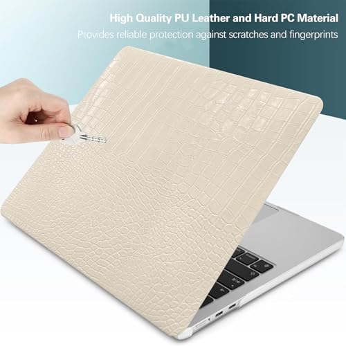 Crocodile Case for MacBook Air 13 inch, Logo Cutout - Luxury Texture Aligator Skin Snakeskin PU Leather Hardshell Case & Keyboard Cover, Almond Beige - color: ## Beige Crocodile