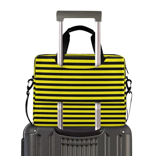 Laptop Zipper Case Portable Crossbody Messenger with Handle and Shoulder Strap 15.6 inch Computer Case Yellow Black Stripe