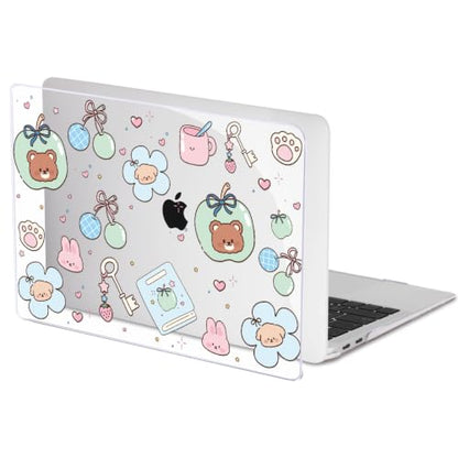 for MacBook Air 13 inch Case M1 A2337 A2179 A1932 2018-2021 Release|Pattern Plastic Hard Shell Case & Keyboard Cover & Screen Protector, Cute Little Bear - color: Cute Little Bear