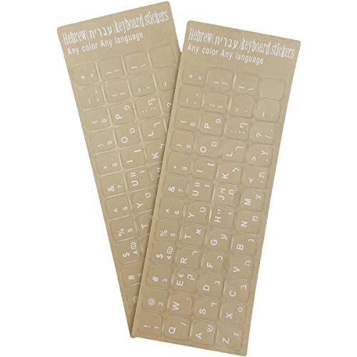 2 Pack Universal Hebrew Keyboard Stickers Transparent Background, Transparent Background with White Lettering for Computer Laptop Notebook Desktop, Replacement Computer Keyboard Stickers (Hebrew) - color: Hebrew Transparent/White Letters