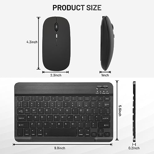 Ultra-Slim Bluetooth Keyboard Portable Mini Wireless Keyboard Rechargeable for Apple iPad iPhone Samsung Tablet Phone Smartphone iOS Android Windows (10 inch Black) - color: black