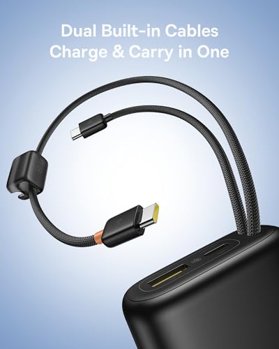 Baseus Mini Power Bank Fast Charging 67W, 10000mAh Small Portable Phone Charger Built-in Dual USB C Braided Cable, Travel Essential Battery Pack for iPhone 17/16/15, iPad, Samsung Galaxy S25/S24 etc. - color: Midnight Black