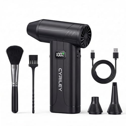 Compressed Air Duster, 100000RPM Cordless Electric Air Duster for Keyboard Cleaning, 6000mAh Rechargeable with LED Display, LED Light, Magnetic Nozzle, Turbo Mode for PC, Laptop, Car (Black) - color: Black