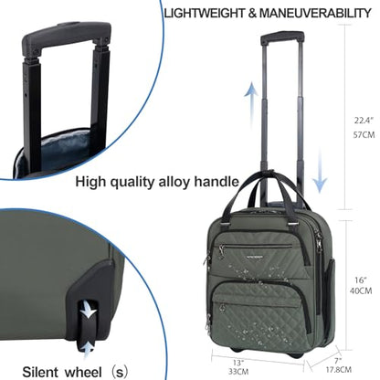 KROSER Carry On Underseat Multi-functional, 16-inch Underseater Lightweight Overnight Suitcase for Women, Army Green - color: Army Green