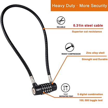 5-Digit Long Cable Locks with Combination Padlock,22" Length 5/16" Diameter,gate Locks for Outdoor Wooden Metal Backyard Fence, Reset Code,for Cabinet Door Handles, Bikes, Schools,Sheds, ski - size: 22" Cable (5/16" Diameter)