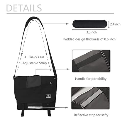 OIWAS 14" Laptop Messenger Bag for Men, Laptop Satchel Crossbody Bag, Black | Water-repellent polyester; thick padded laptop compartment; large capacity crossbody shoulder bag for work, travel & daily - color: 14 Inch-black