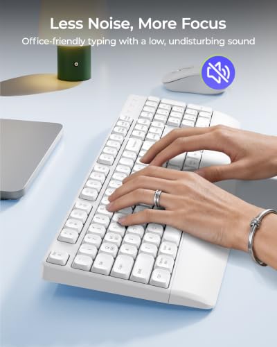 seenda COE200 Wireless Bluetooth Keyboard and Mouse Combo with Wrist Rest | USB/Bluetooth multi-device switching, quiet clicks, full-size ergonomic set for PC, laptop, Mac, and MacBook, White - color: White