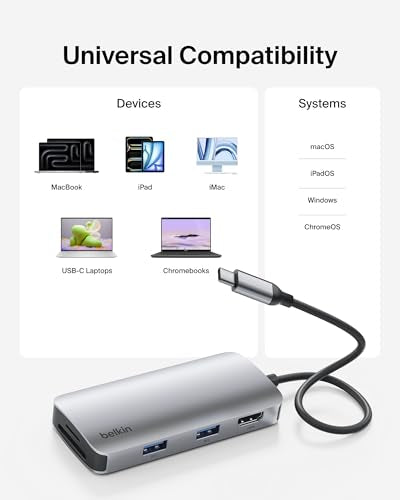 Belkin USB-C Hub 5 in 1 4K HDMI, 2 USB-A, SD & MicroSD | USB-C docking station for Neo MacBook, MacBook Pro, Air, iPad Pro, and XPS, supports 4K HDMI display, SD card reader - style: 5-in-1 USB-C Hub