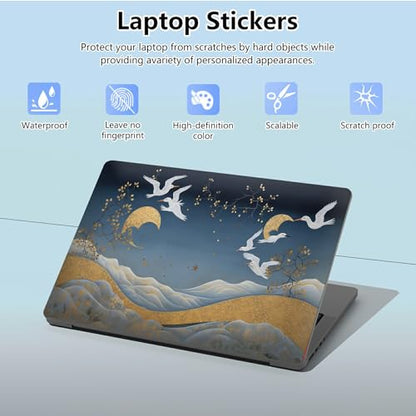 Universal Laptop Skin Sticker with 2 Wrist Pad Skins, Waterproof Scratch Resistant Vinyl Laptop Cover Decal, Cut to Fit for 11–15.6 Inch MacBook HP Dell Lenovo, Crane Golden Cloud - color: Crane Golden Cloud