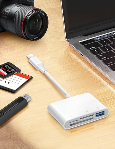 USB C SD Card Reader, ChiaoPio 4 in 1 USB-C to SD Memory Card Adapter with CompactFlash/CF/SD/MicroSD & USB 4 Port Compatible with iPhone 15 iPad Mac MacBook Pro/Air/Mini Laptop - size: 4 Port