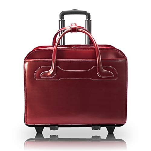 McKleinUSA McKlein WILLOWBROOK, 17" Leather Detachable -Wheeled Ladies' Laptop/Computer & Tablet Business Briefcase Bag/Women's Rolling Overnight Travel Bag, Removable trolley case - color: Red, size: 18"x8.75"x14.5"
