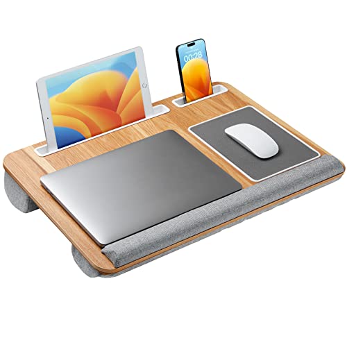 Totnz Lap Desk, Home Office Laptop Desk Fits up to 17 inches with Mouse Pad, Wrist Pad, Tablet, Pen & Phone Holder, Laptop Stand for Reading, Writing and Working, Wood Grain (TZLD3)