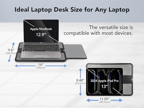 EHO Laptop Lap Pad - Laptop Stand Pad w Retractable Mouse Pad Tray, Anti-Slip Heat Shield Tablet Notebook Computer Stand Table w/Sturdy Stable Cooler Work Surface for Bed Sofa Couch or Travel