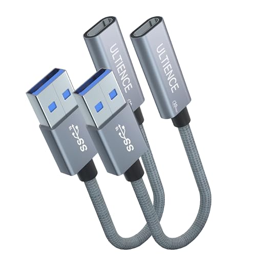 USB to USB C Cable Adapter 2 Pack, USB C Female to USB A Male Adapter - 10Gbps Data Transfer 60W Fast Charging, Type-C 3.2 Converter Compatible with Laptops, PCs, Flash Drives (0.41 Ft, Grey) - color: Grey 0.41ft (Pack of 2)