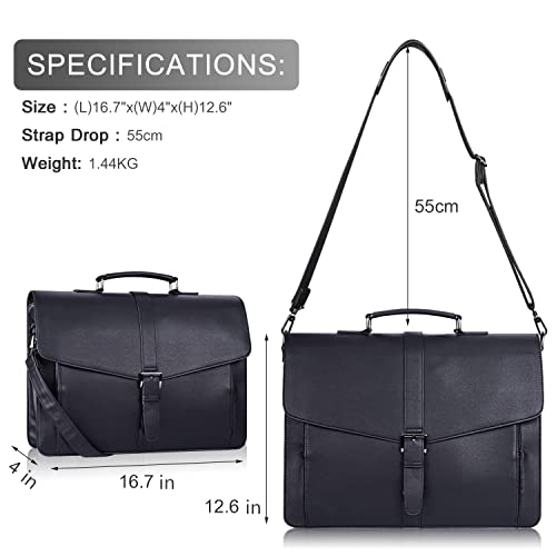 ESTARER Men's Leather Briefcase 15.6 Inch Laptop Computer Bag for Office/Business/Travel, Large Satchel Professional Pu Leather Messenger Shoulder Bag, Black - color: Black, size: 15.6 Inch