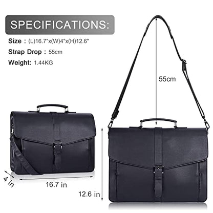 ESTARER Men's Leather Briefcase 15.6 Inch Laptop Computer Bag for Office/Business/Travel, Large Satchel Professional Pu Leather Messenger Shoulder Bag, Black - color: Black, size: 15.6 Inch
