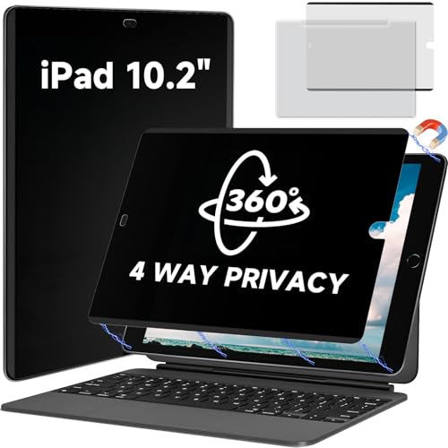 Magnetic 360° Privacy Screen Protector Compatible with iPad 9th 8th 7th Gen 10.2'' Anti Glare Blue Light Filter, Bubble-Free Shield, Fingerprint-Proof Guard, Reusable Anti-Scratch Film, Anti-Spy Cover - size: 360° iPad 10.2 Inch