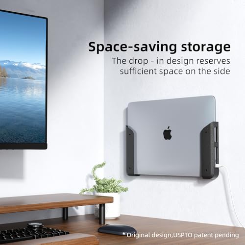 Wall & Under Desk Laptop Mount Holder with Adhesive & Screws in,1.02"/ 26 mm Thick,Anti-Scratch Pads,Universal for MacBooks,Surface,Keyboards,Tablets,Switch &More - color: Black