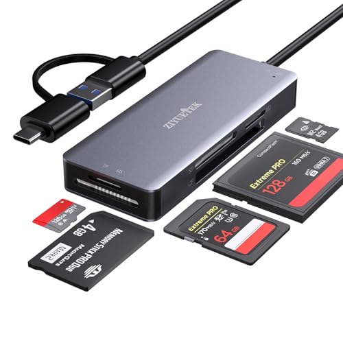 USB C USB3.0 SD Card Reader, 5in1 Multi Card Reader for SD/TF/CF/Micro SD/MS/M2, Drive Free for iPhone 15 pro max/Windows/Mac/Linux/Android (USB3.0 and Type-C) - size: USB3.0 and Type-C