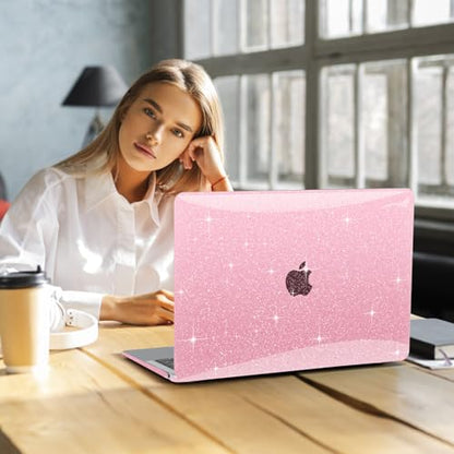 B BELK Compatible with MacBook Air 13 inch Case 2022 to 2018 Released A2337 M1 A2179 A1932 with Touch ID, Sparkly Plastic Hard Shell Cover + 2 Keyboard Covers + Screen Protector, Glitter Pink - color: Glitter Pink
