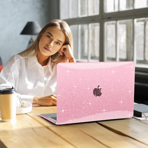 B BELK Compatible with MacBook Air 13 inch Case 2022 to 2018 Released A2337 M1 A2179 A1932 with Touch ID, Sparkly Plastic Hard Shell Cover + 2 Keyboard Covers + Screen Protector, Glitter Pink | M1 Chip with Touch ID, Sparkly Plastic Hard Shell Cover + 2 K