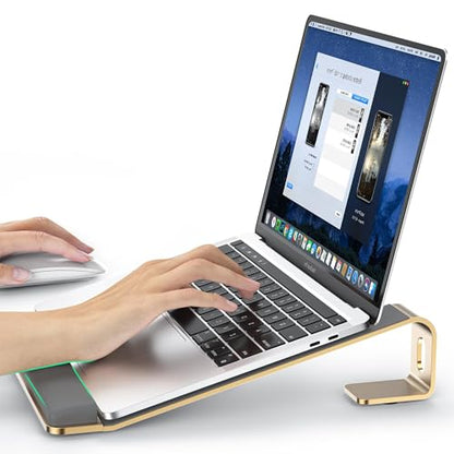 LOXP Laptop Stand for Desk, Laptop Stand with Wrist Support, Ergonomic Detachable Laptop Riser, Mount, Holder Notebook Computer Stand for MacBook Air Pro, HP, Dell, XPS, HP (10-17") Laptops - Gold | Removable Notebook Stand Ventilated Cooling Computer Ris