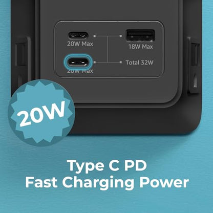 PD USB Wall Charger Surge Protector, 5 Outlet, (Black) | Extender 2 USB C & 1 USBA Charging Ports, Fast Charge 3 Sided Power Strip Multi Plug Outlets Wall Adapter for Home Office - color: Black