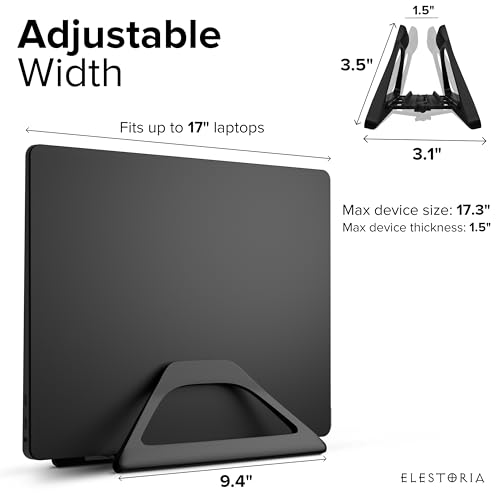 Aluminum Vertical Laptop Stand with Gravity Auto-Lock – Adjustable Laptop Holder Vertical fits MacBook Pro/Air, Chromebook & Gaming Laptops up to 17.3" – Space-Saving Desktop Dock - Black - color: Black