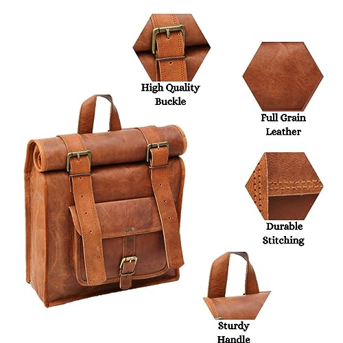 URBAN DEZIRE Men's Leather Vintage Roll On Laptop Backpack Rucksack knapsack college bag - size: 11"(L), 16"(Rolled) -(H)- 21"(Open), 4(W)