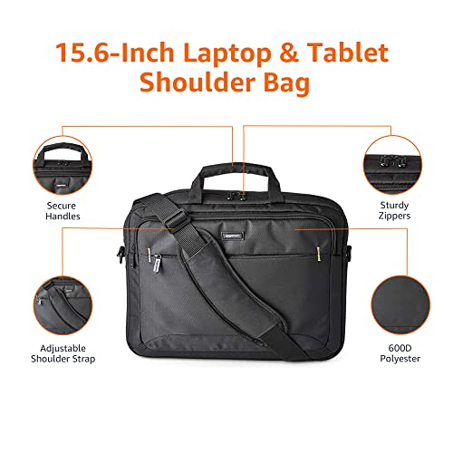 Amazon Basics Laptop Carrying Case with Shoulder Strap, 15.6-inch, Black, Large Capacity Office Work Bag, 10-Pack - size: 15.6 Inch, style: 10-pack