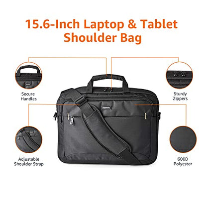 Amazon Basics Laptop Carrying Case with Shoulder Strap, 15.6-inch, Black, Large Capacity Office Work Bag, 10-Pack - size: 15.6 Inch, style: 10-pack