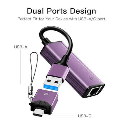 USB C to Ethernet Adapter, USB 3.0 & USB-C to RJ45 Network Adapter