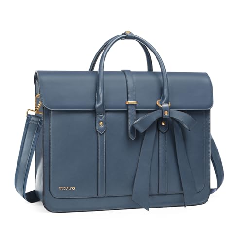 MOSISO Laptop Bag for Women, 15-15.6 inch PU Leather Laptop Shoulder Bags | 16 inch Messenger Bags Convertible Backpack Casual Handbag Work Briefcase Travel Computer Bag with Bowknot, Peacock Blue - color: Peacock Blue, size: 16 inch