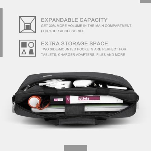 Voova 15.6-15 Inch Laptop Bag, Computer Bag, MacBook Bag, Black | Expandable splash-proof laptop messenger bag with removable strap; fits notebooks, MacBook, HP, Dell, Lenovo and Asus - color: Black, size: 14-15.6 Inch